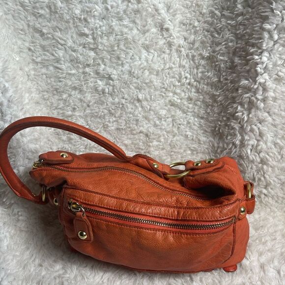 Vintage Fully Leather Orange Linea Pelle Collection shoulder bag brass hardwares - Picture 7 of 16